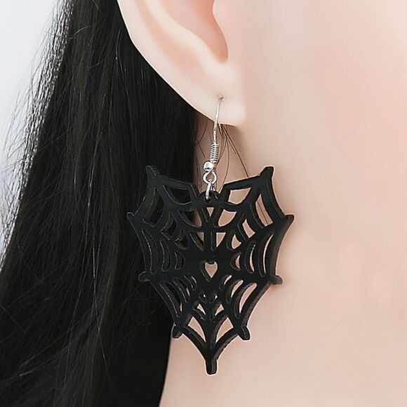 HEART SPIDER WEB HALLOWEEN EARRINGS cute goth punk fun novelty - Picture 2 of 7